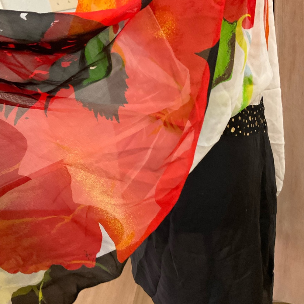 Venus 100% Silk artsy black red Floral Kimono Sleeve Dress size 12 - Picture 16 of 16
